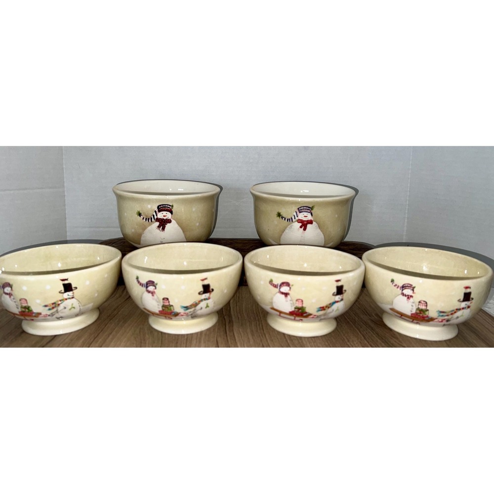 Sakura Oneida Snowmates Bowls, Set of 6, Snowman Illustration